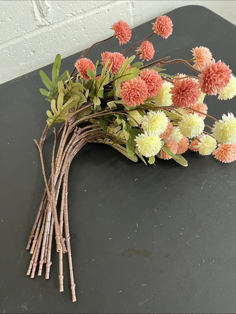 12 pc Artificial Pom-Pom Flower Spray Bunch - Pink & Cream